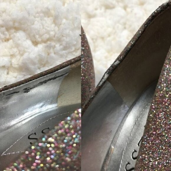 GUESS: MultiColor Metallic Glitter Heels Platform Peep-toe Pumps - Picture 15 of 15